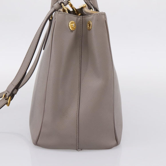 PRADA Hand Bag Saffiano leather 2way Gray Gold Auth bs37671