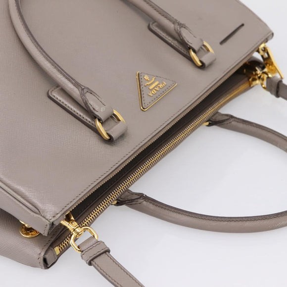 PRADA Hand Bag Saffiano leather 2way Gray Gold Auth bs37671