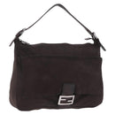 FENDI Mamma Baguette Shoulder Bag Cotton Jersey Brown Silver Auth bs37676-1