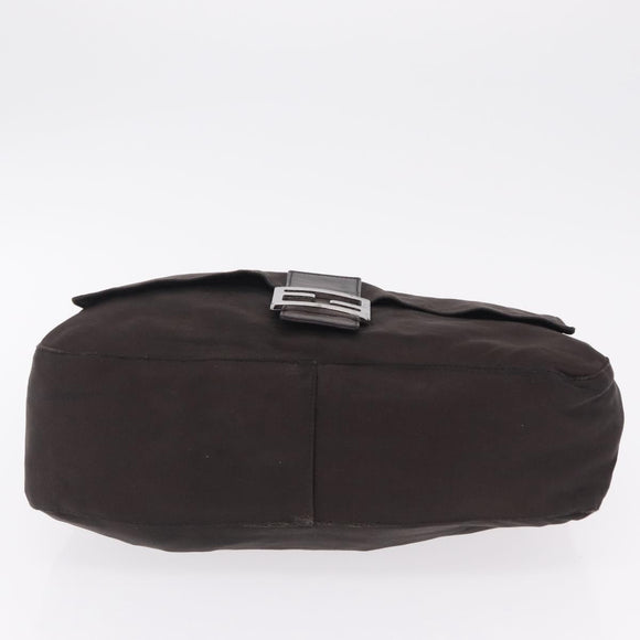 FENDI Mamma Baguette Shoulder Bag Cotton Jersey Brown Silver Auth bs37676