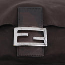 FENDI Mamma Baguette Shoulder Bag Cotton Jersey Brown Silver Auth bs37676-21
