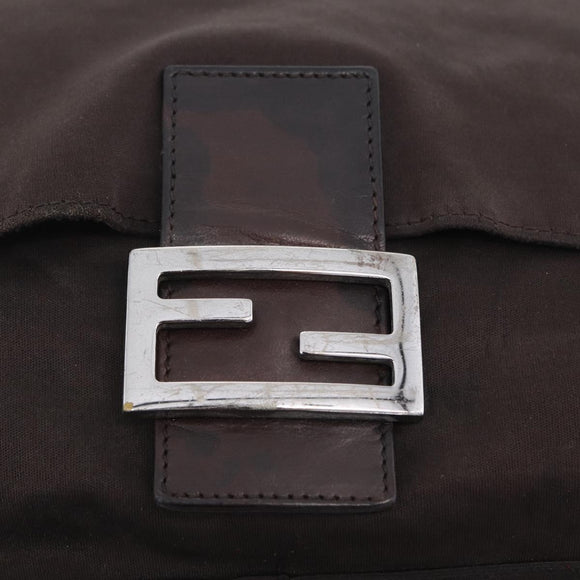 FENDI Mamma Baguette Shoulder Bag Cotton Jersey Brown Silver Auth bs37676