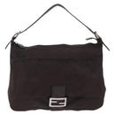 FENDI Mamma Baguette Shoulder Bag Cotton Jersey Brown Silver Auth bs37676-13