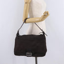 FENDI Mamma Baguette Shoulder Bag Cotton Jersey Brown Silver Auth bs37676-27
