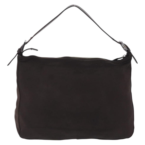 FENDI Mamma Baguette Shoulder Bag Cotton Jersey Brown Silver Auth bs37676