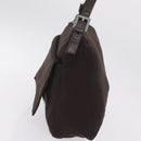 FENDI Mamma Baguette Shoulder Bag Cotton Jersey Brown Silver Auth bs37676-3