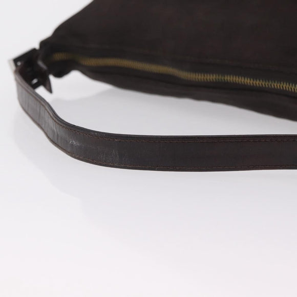FENDI Mamma Baguette Shoulder Bag Cotton Jersey Brown Silver Auth bs37676