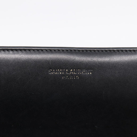 Saint Laurent Long Wallet Leather Black Gold Auth bs37677