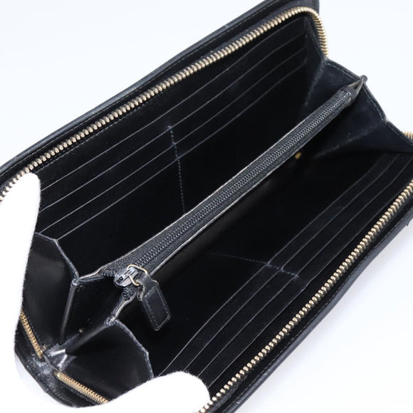 Saint Laurent Long Wallet Leather Black Gold Auth bs37677