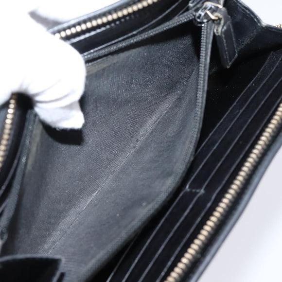 Saint Laurent Long Wallet Leather Black Gold Auth bs37677