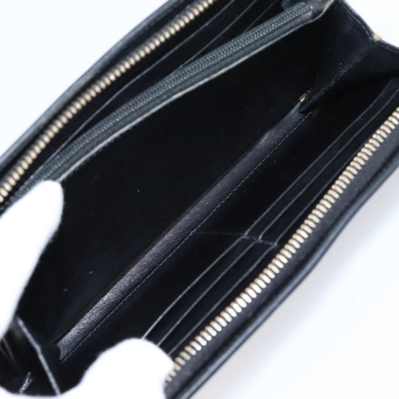 Saint Laurent Long Wallet Leather Black Gold Auth bs37677
