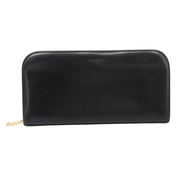 Saint Laurent Long Wallet Leather Black Gold Auth bs37677