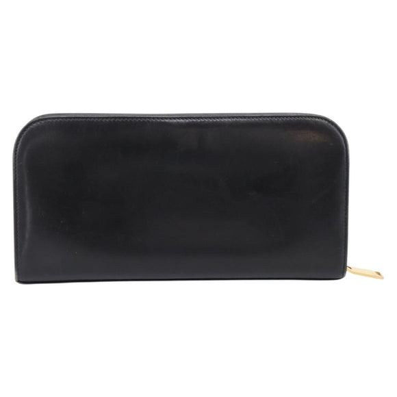 Saint Laurent Long Wallet Leather Black Gold Auth bs37677