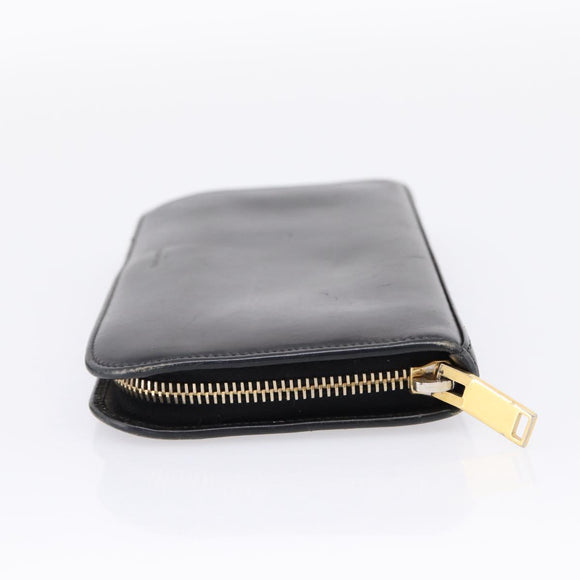 Saint Laurent Long Wallet Leather Black Gold Auth bs37677