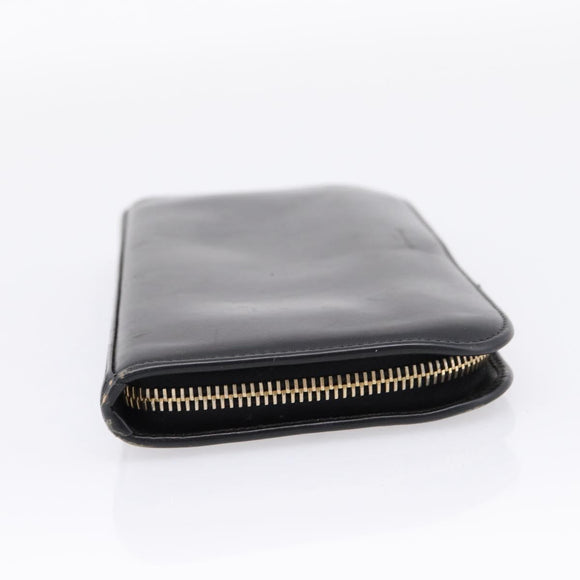 Saint Laurent Long Wallet Leather Black Gold Auth bs37677