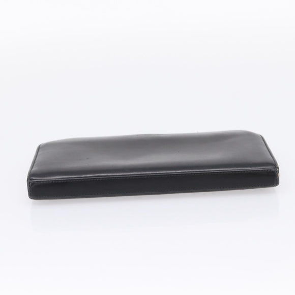 Saint Laurent Long Wallet Leather Black Gold Auth bs37677