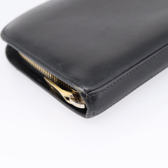 Saint Laurent Long Wallet Leather Black Gold Auth bs37677