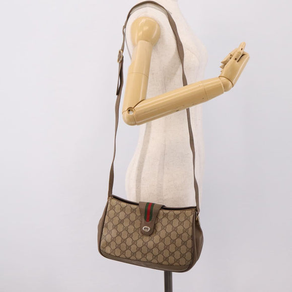 GUCCI GG Supreme Web Sherry Line Bag PVC Beige Gold 116 02 076 Auth bs37680