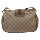 GUCCI GG Supreme Web Sherry Line Bag PVC Beige Gold 116 02 076 Auth bs37680-2