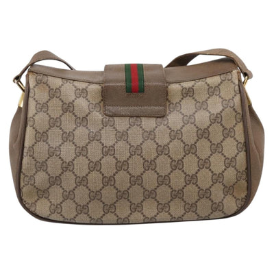 GUCCI GG Supreme Web Sherry Line Bag PVC Beige Gold 116 02 076 Auth bs37680 - 0