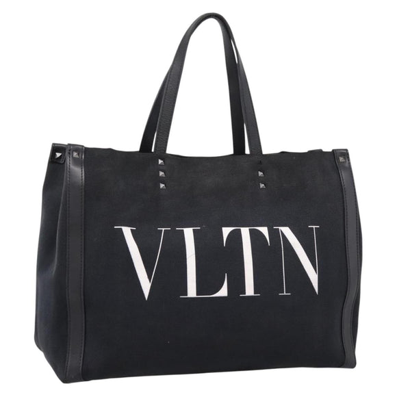 Valentino Tote Bag Canvas Black Silver Auth bs37683