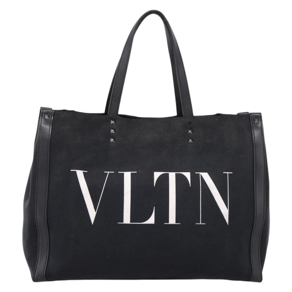 Valentino Tote Bag Canvas Black Silver Auth bs37683