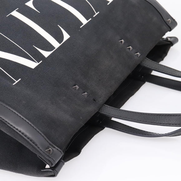 Valentino Tote Bag Canvas Black Silver Auth bs37683