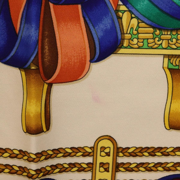 HERMES Carre 90 Scarf ”LES RUBANS DU CHEVAL” Silk Blue Auth bs37692