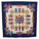 HERMES Carre 90 Scarf ”LES RUBANS DU CHEVAL” Silk Blue Auth bs37692-15