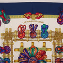HERMES Carre 90 Scarf ”LES RUBANS DU CHEVAL” Silk Blue Auth bs37692-3
