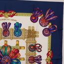 HERMES Carre 90 Scarf ”LES RUBANS DU CHEVAL” Silk Blue Auth bs37692-4