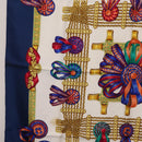 HERMES Carre 90 Scarf ”LES RUBANS DU CHEVAL” Silk Blue Auth bs37692-5