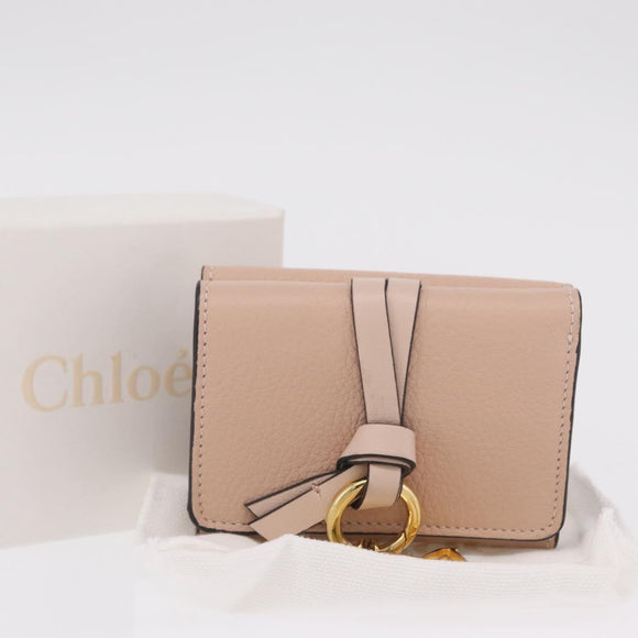 Chloe Alphabet Trifold Wallet Leather Pink Gold Auth bs37708V