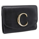 Chloe C Trifold Wallet Leather Black Gold Auth bs37709A-1