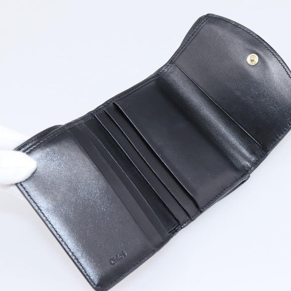 Chloe C Trifold Wallet Leather Black Gold Auth bs37709A