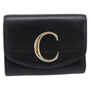 Chloe C Trifold Wallet Leather Black Gold Auth bs37709A-2