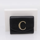 Chloe C Trifold Wallet Leather Black Gold Auth bs37709A-22