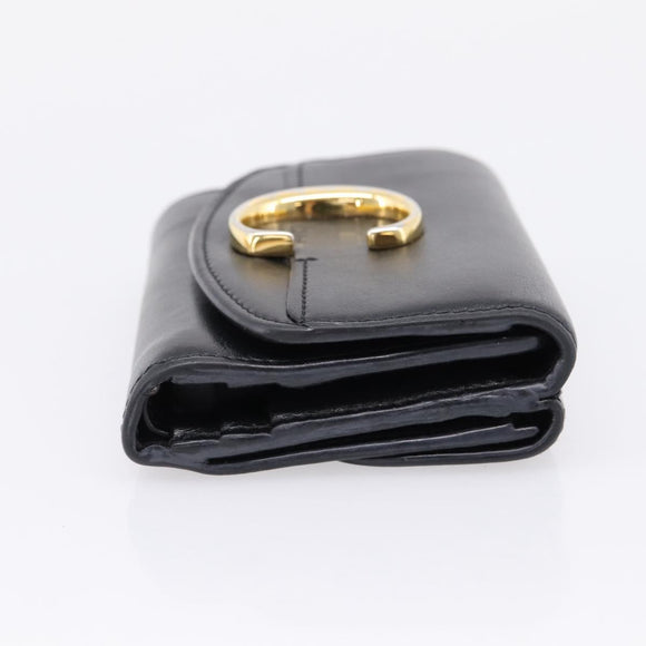 Chloe C Trifold Wallet Leather Black Gold Auth bs37709A