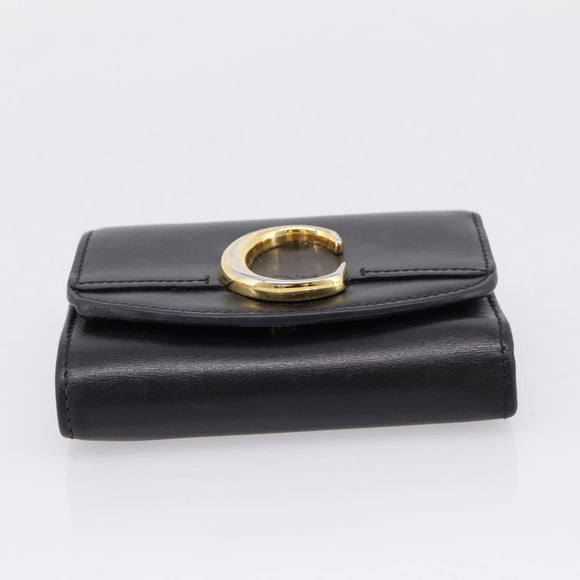 Chloe C Trifold Wallet Leather Black Gold Auth bs37709A