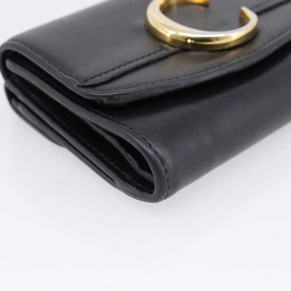 Chloe C Trifold Wallet Leather Black Gold Auth bs37709A