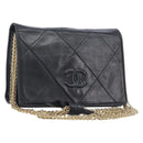 CHANEL Matelasse Chain Shoulder Bag Lamb Skin Black Gold CC Auth bs37711A-1