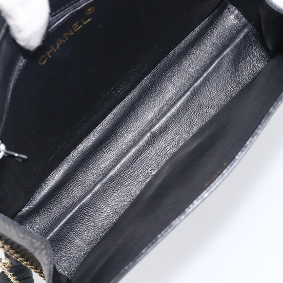 CHANEL Matelasse Chain Shoulder Bag Lamb Skin Black Gold CC Auth bs37711A
