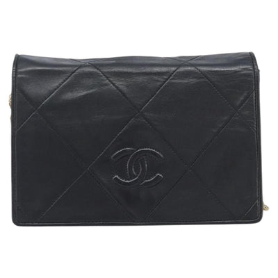 CHANEL Matelasse Chain Shoulder Bag Lamb Skin Black Gold CC Auth bs37711A - 0