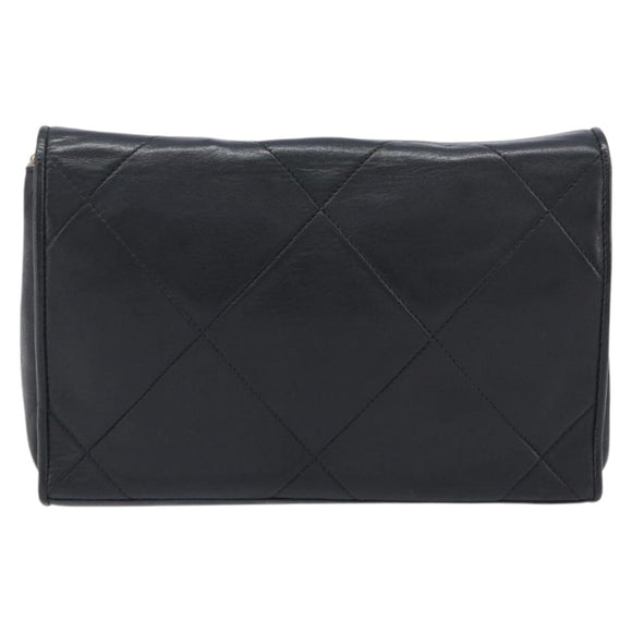 CHANEL Matelasse Chain Shoulder Bag Lamb Skin Black Gold CC Auth bs37711A