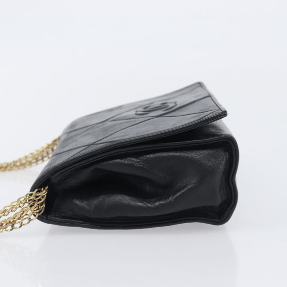 CHANEL Matelasse Chain Shoulder Bag Lamb Skin Black Gold CC Auth bs37711A