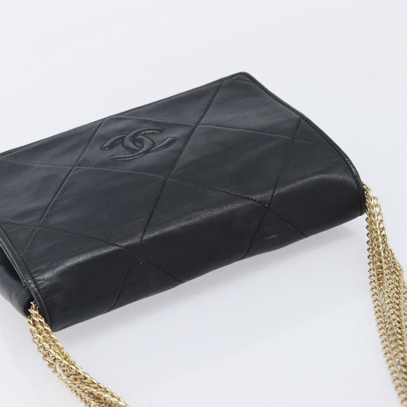 CHANEL Matelasse Chain Shoulder Bag Lamb Skin Black Gold CC Auth bs37711A