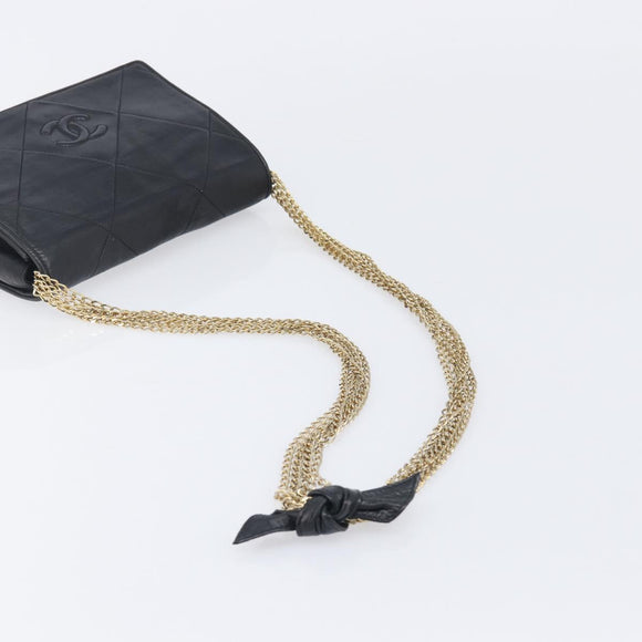 CHANEL Matelasse Chain Shoulder Bag Lamb Skin Black Gold CC Auth bs37711A