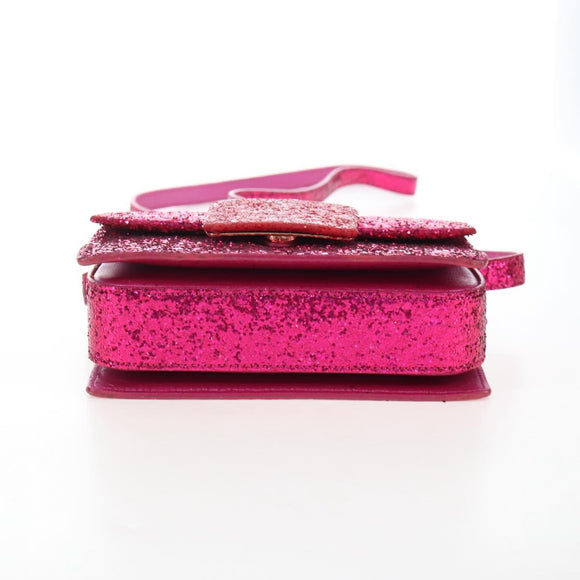 Saint Laurent Glitter Shoulder Bag Leather Sequins Pink Gold Auth bs37712