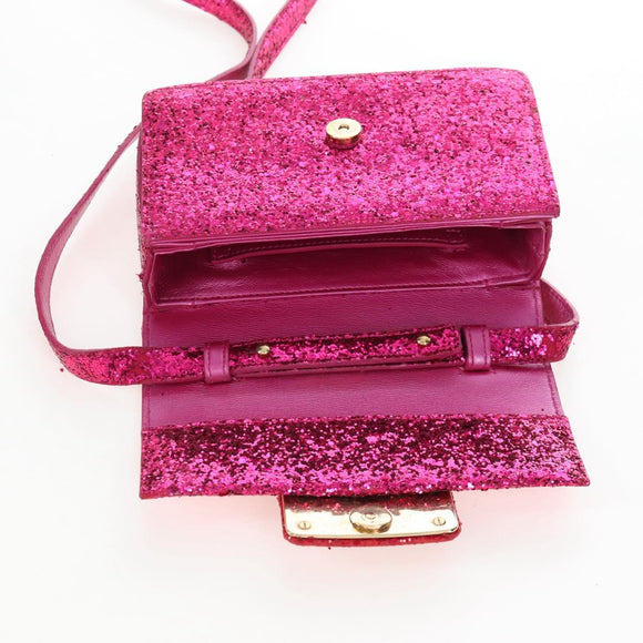 Saint Laurent Glitter Shoulder Bag Leather Sequins Pink Gold Auth bs37712