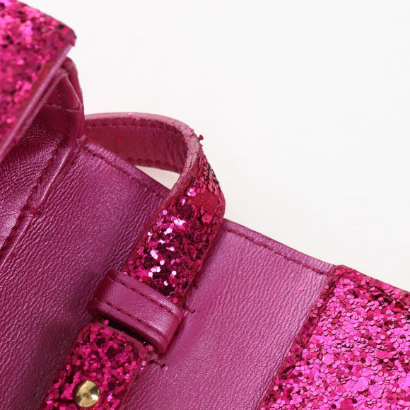 Saint Laurent Glitter Shoulder Bag Leather Sequins Pink Gold Auth bs37712